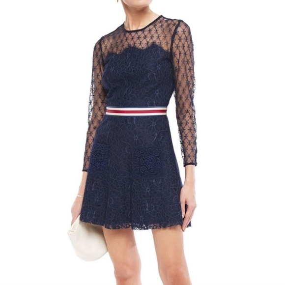 Sandro Alicia Lace Mini Dress In Marine Blue - Picture 1 of 13